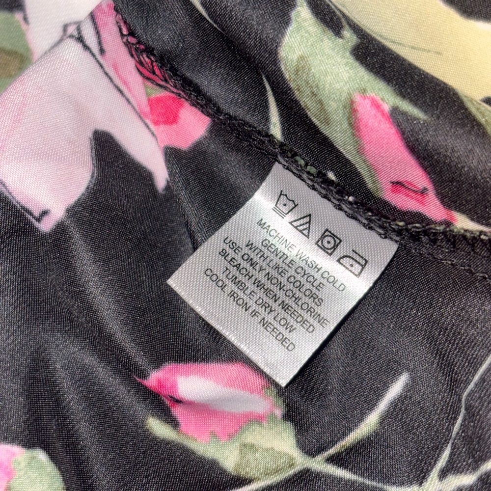Linea Donatella Luxury Floral Print Lace Trim Wrap Robe rose black satin small - Picture 9 of 9